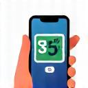 Žmogus moka mokėjimą per mobilųjį telefoną, šalia yra 35% diagrama